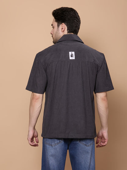 Relaxed Fit Half Sleeve Classic Corduroy Shirt - Dark Grey