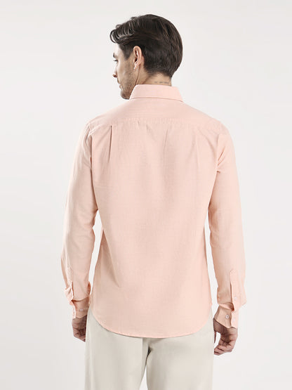 HangerLoop Men’s 100% Cotton Oxford Yarn Dyed Full Sleeve Shirt – Button Down Collar | Regular Fit - Peach