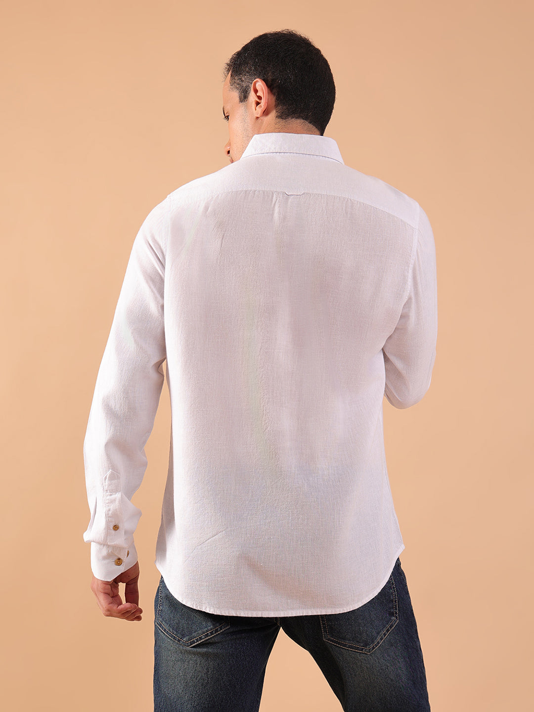 Men's Pure Linen Full Sleeve Shirt - Regular Fit, Cutaway Collar - White