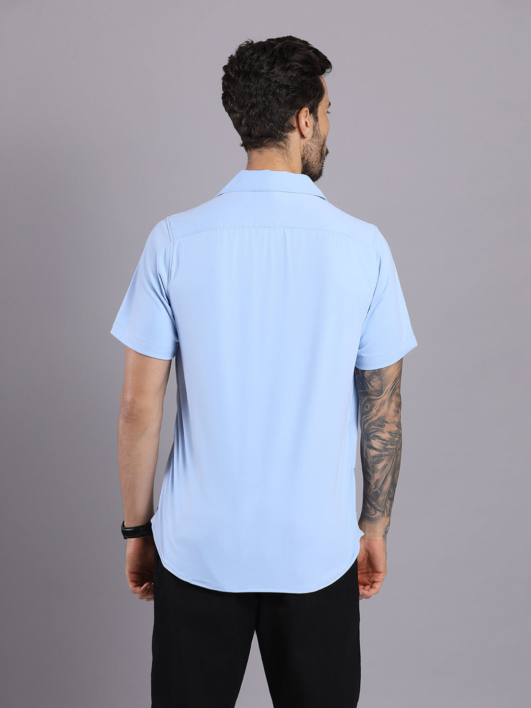 Opaque Printed Knitted Half Sleeve Shirt – Effortless Comfort & Style - Blue