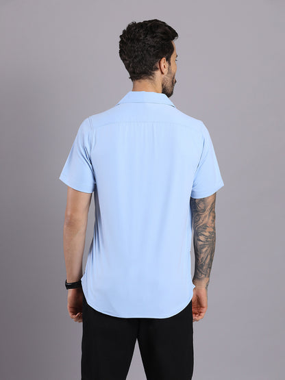 Opaque Printed Knitted Half Sleeve Shirt – Effortless Comfort & Style - Blue