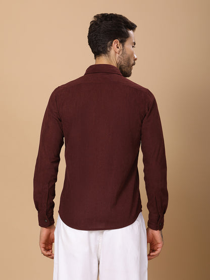 Men’s Corduroy Shirt – Regular Fit, Full Sleeve, Vintage 90’s Style - Wine