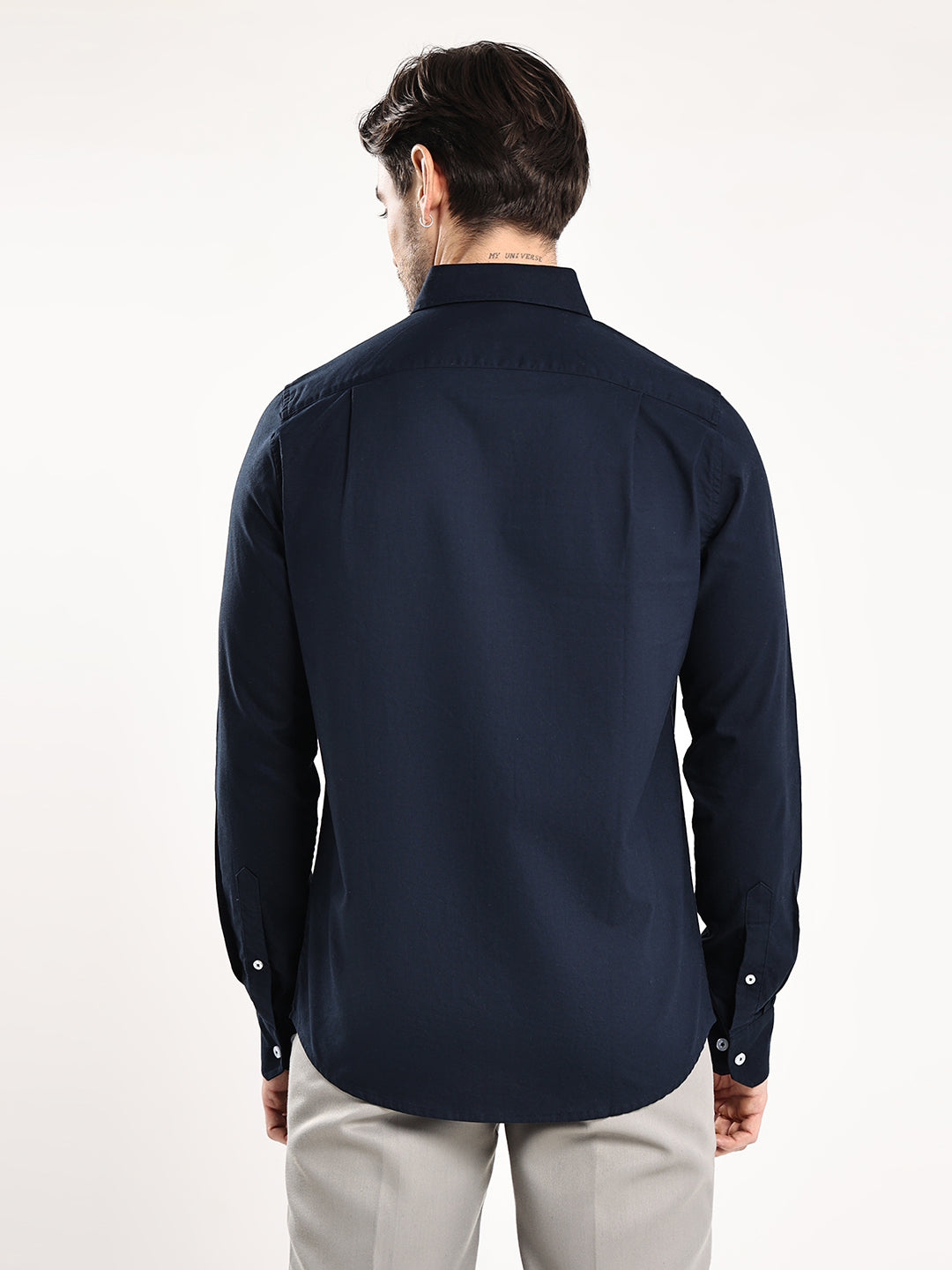 HangerLoop Men’s 100% Cotton Oxford Yarn Dyed Full Sleeve Shirt – Button Down Collar | Regular Fit - Navy