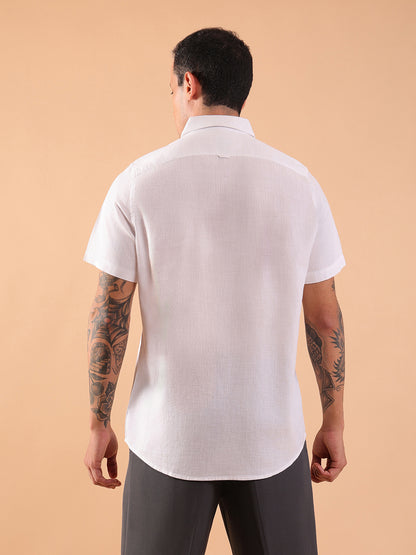 Cotton Linen Half Sleeve Shirt - Regular Fit - White