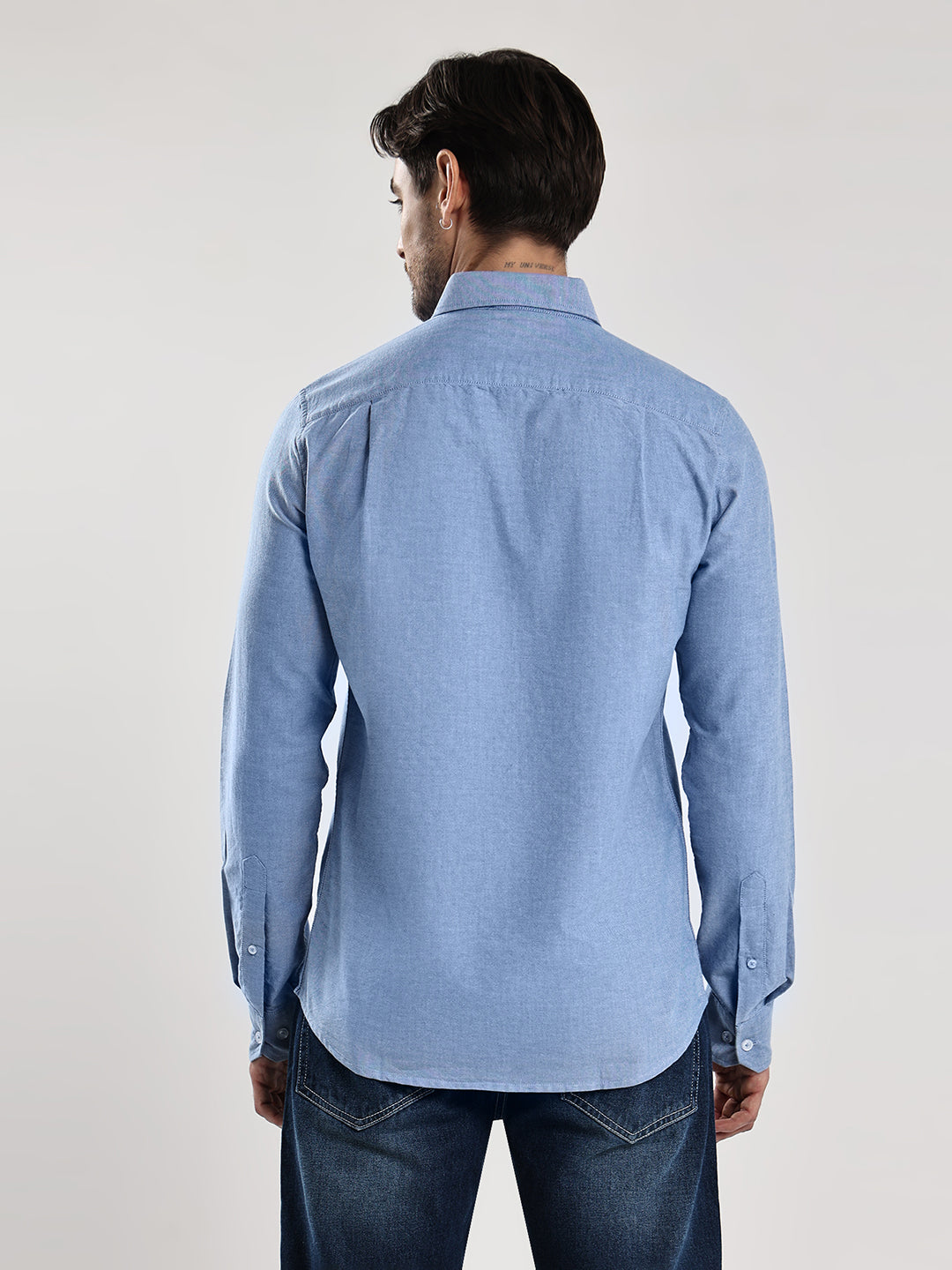 HangerLoop Men’s 100% Cotton Oxford Yarn Dyed Full Sleeve Shirt – Button Down Collar | Regular Fit - Sku Blue