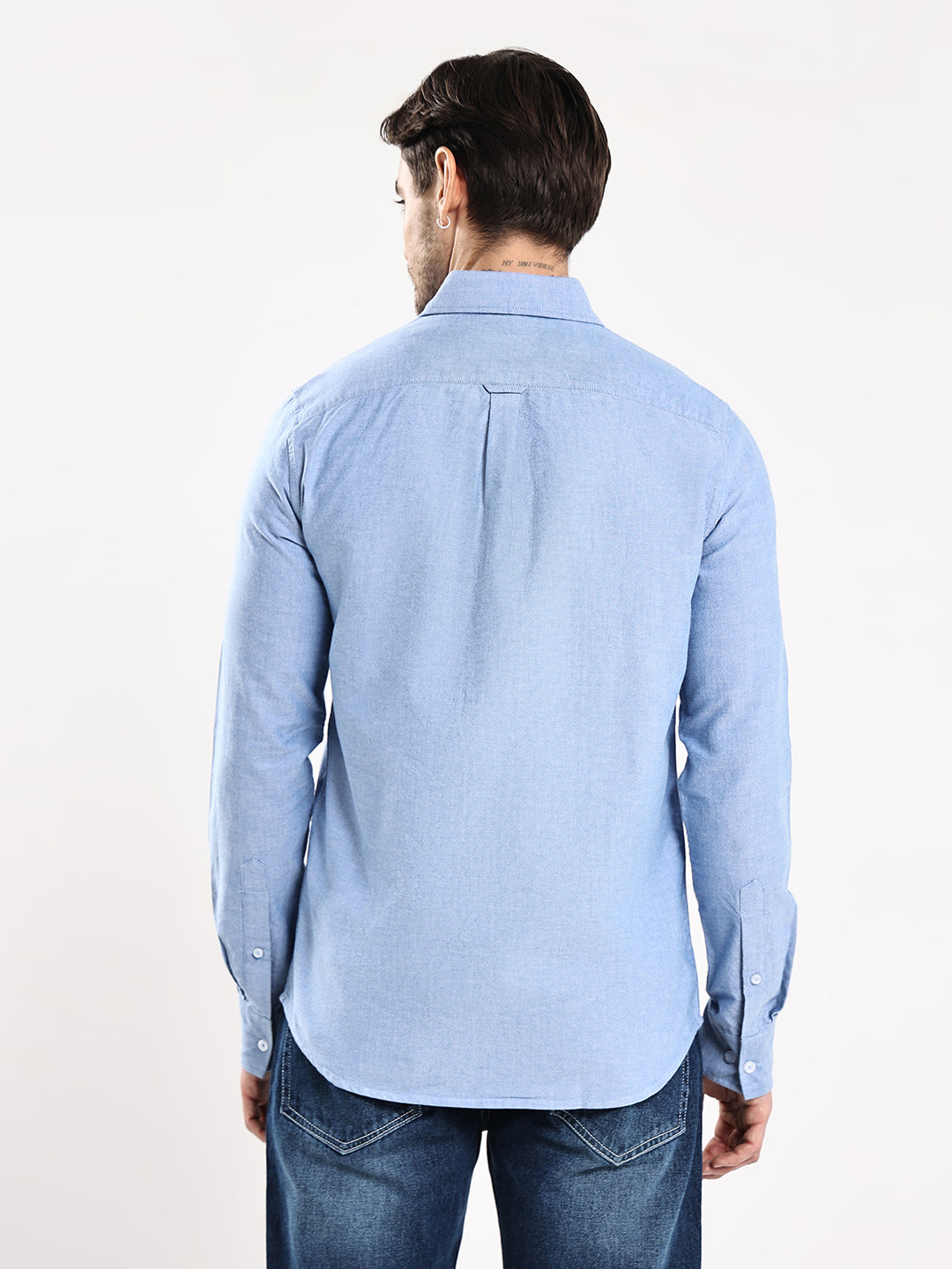 HangerLoop Men’s 100% Cotton Oxford Yarn Dyed Full Sleeve Regular Fit Shirt – Regular Collar - Sky Blue