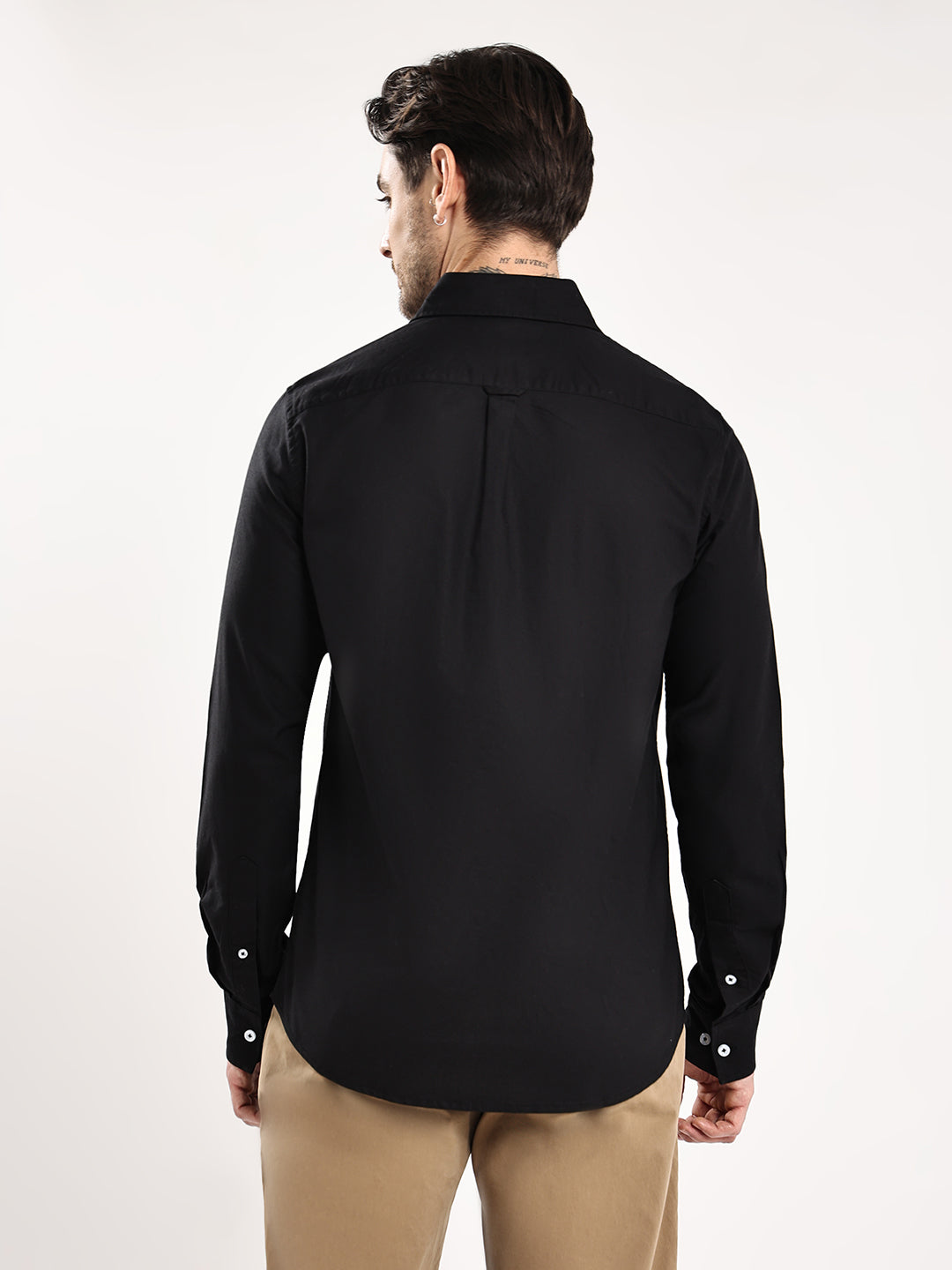 HangerLoop Men’s 100% Cotton Oxford Yarn Dyed Full Sleeve Regular Fit Shirt – Regular Collar - Black