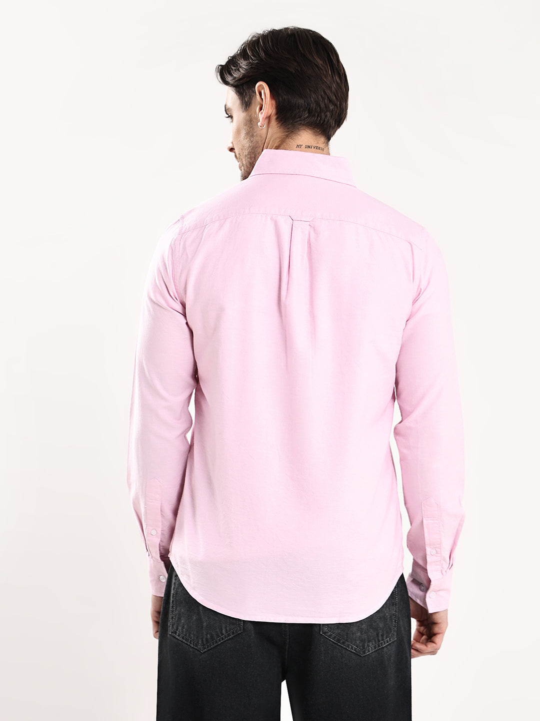 HangerLoop Men’s 100% Cotton Oxford Yarn Dyed Full Sleeve Regular Fit Shirt – Regular Collar - Pink