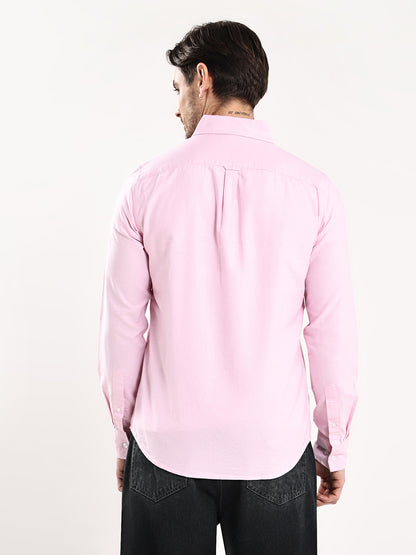 HangerLoop Men’s 100% Cotton Oxford Yarn Dyed Full Sleeve Regular Fit Shirt – Regular Collar - Pink