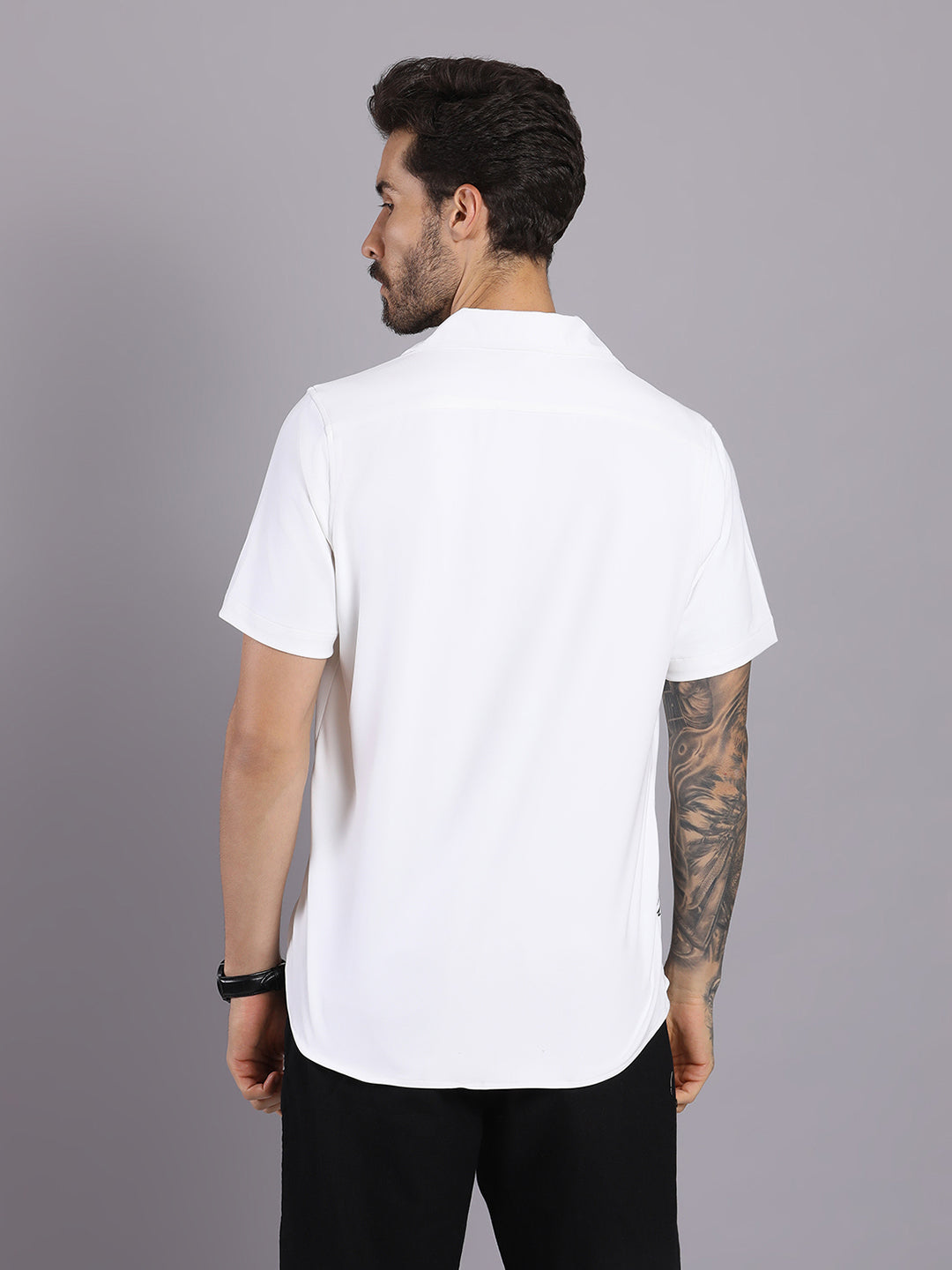 Opaque Printed Knitted Half Sleeve Shirt – Effortless Comfort & Style - White
