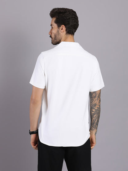 Opaque Printed Knitted Half Sleeve Shirt – Effortless Comfort & Style - White