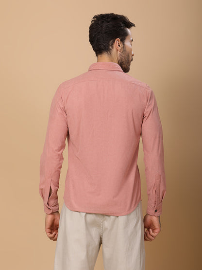 Men’s Corduroy Shirt – Regular Fit, Full Sleeve, Vintage 90’s Style - Peach
