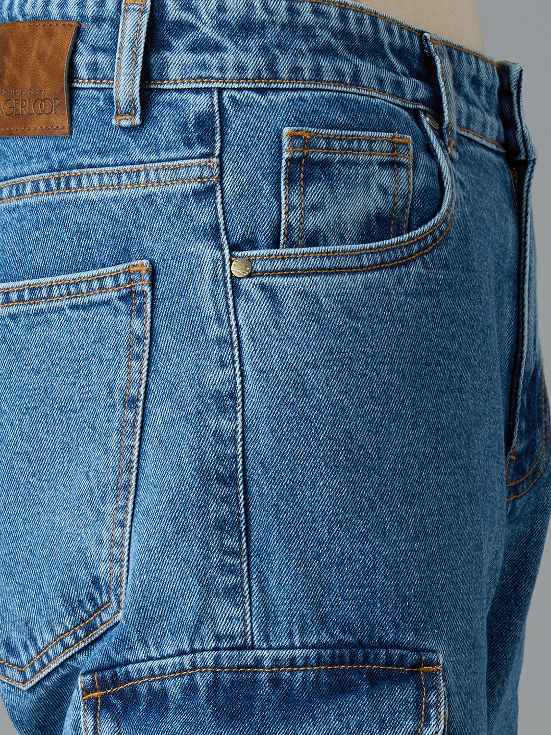 Men Regular Fit Light Fade Blue Cargo Jeans