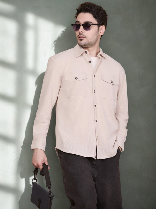 HangerLoop Relaxed Fit Classic Corduroy Shacket - Beige