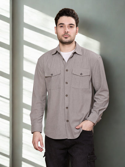 HangerLoop Relaxed Fit Classic Corduroy Shacket - Light Grey