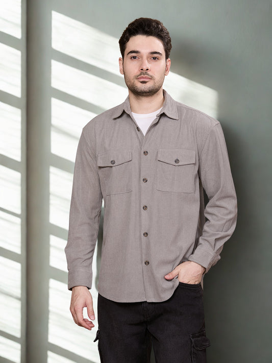 HangerLoop Relaxed Fit Classic Corduroy Shacket - Light Grey