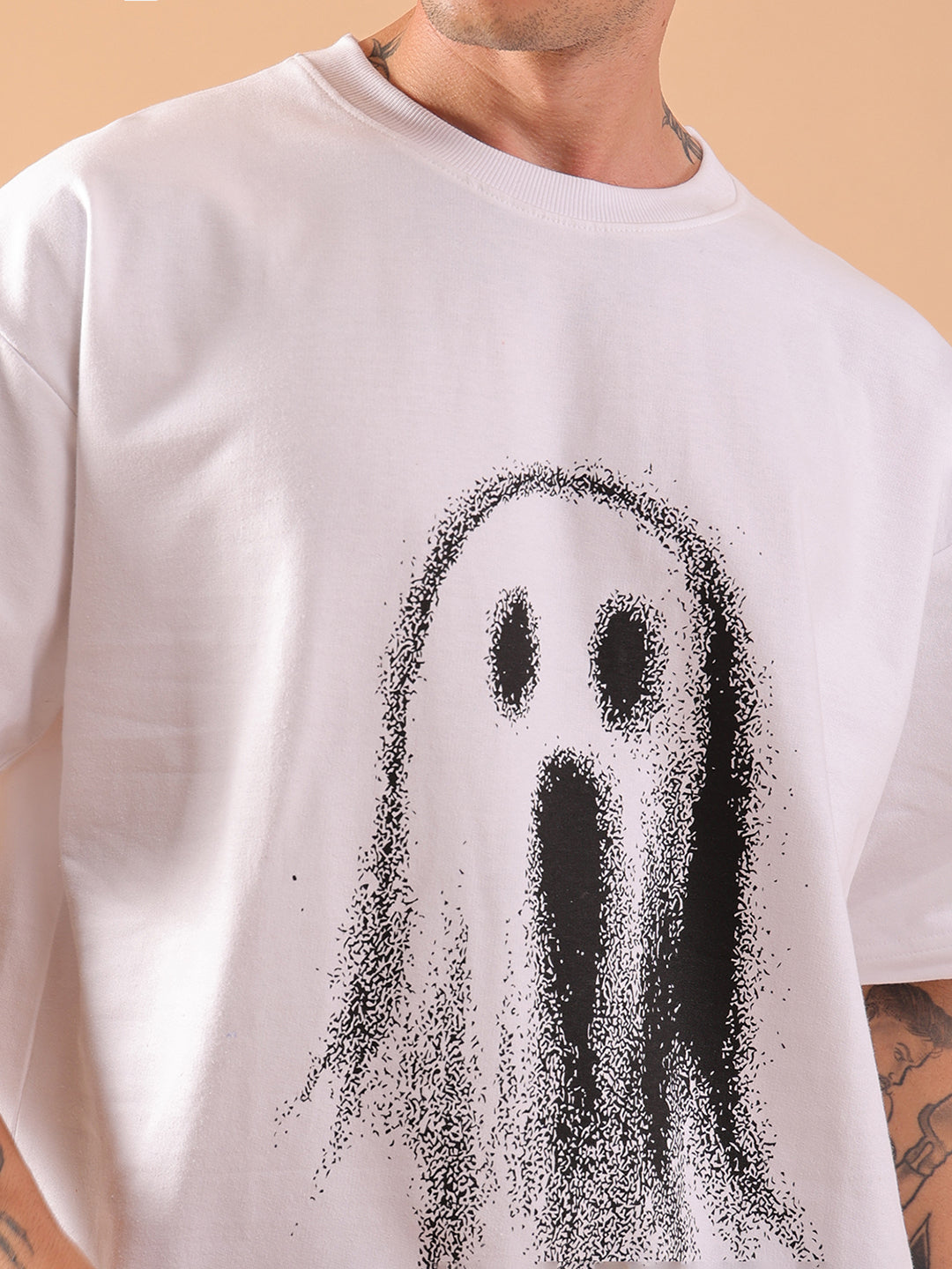 Ghost Don't Care Oversized T-Shirt – White | Streetwear Graphic Tee for Men & Women