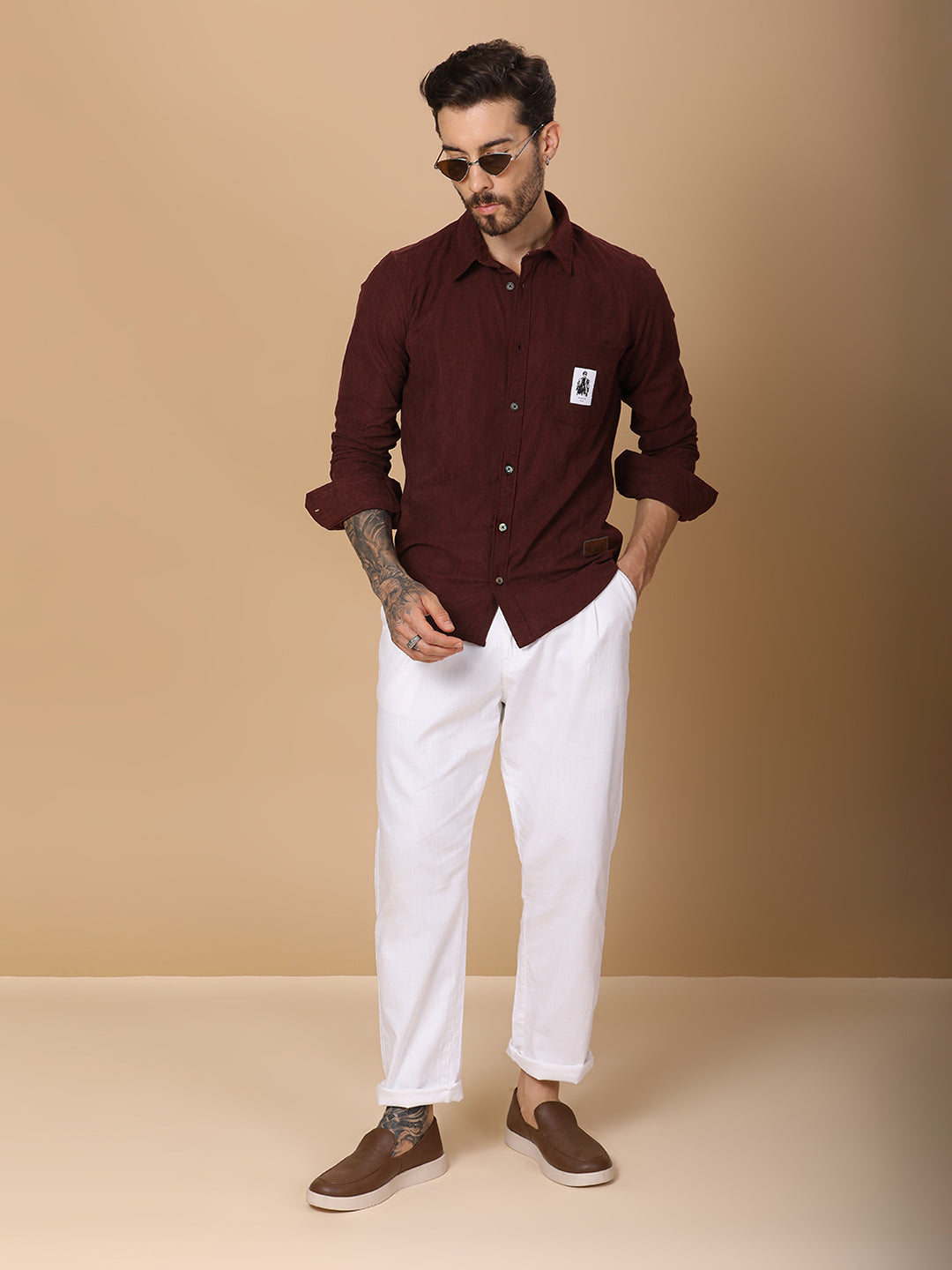 Men’s Corduroy Shirt – Regular Fit, Full Sleeve, Vintage 90’s Style - Wine