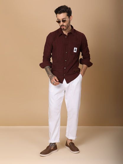 Men’s Corduroy Shirt – Regular Fit, Full Sleeve, Vintage 90’s Style - Wine