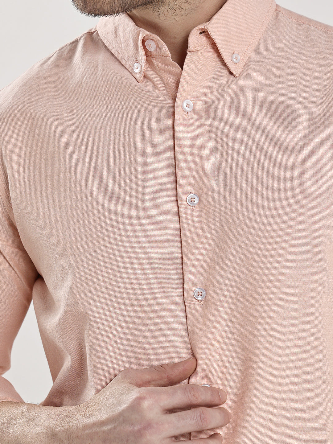 HangerLoop Men’s 100% Cotton Oxford Yarn Dyed Full Sleeve Shirt – Button Down Collar | Regular Fit - Peach
