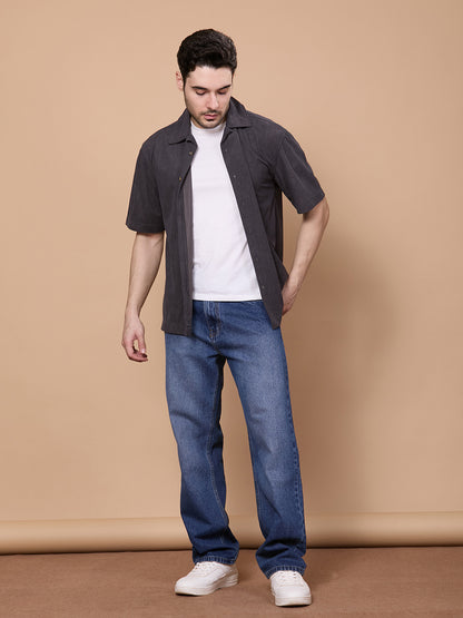 Relaxed Fit Half Sleeve Classic Corduroy Shirt - Dark Grey