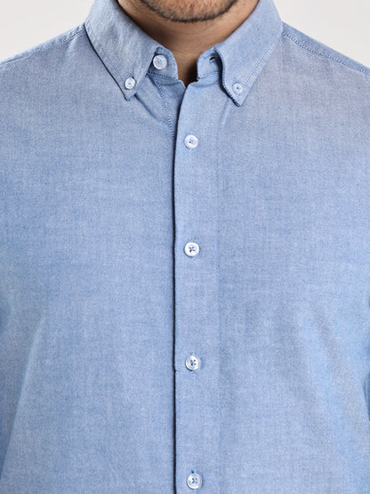 HangerLoop Men’s 100% Cotton Oxford Yarn Dyed Full Sleeve Shirt – Button Down Collar | Regular Fit - Sku Blue