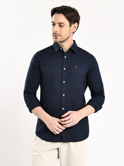 HangerLoop Men’s 100% Cotton Oxford Yarn Dyed Full Sleeve Regular Fit Shirt – Regular Collar - Navy