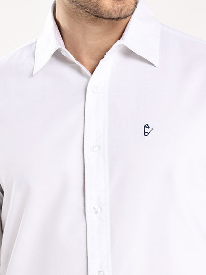HangerLoop Men’s 100% Cotton Oxford Yarn Dyed Full Sleeve Regular Fit Shirt – Regular Collar - White
