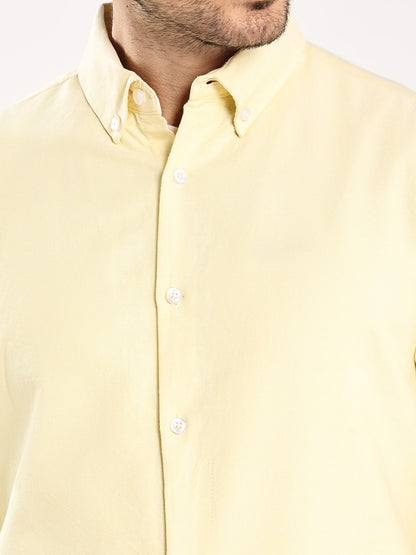 HangerLoop Men’s 100% Cotton Oxford Yarn Dyed Full Sleeve Shirt – Button Down Collar | Regular Fit - Yellow