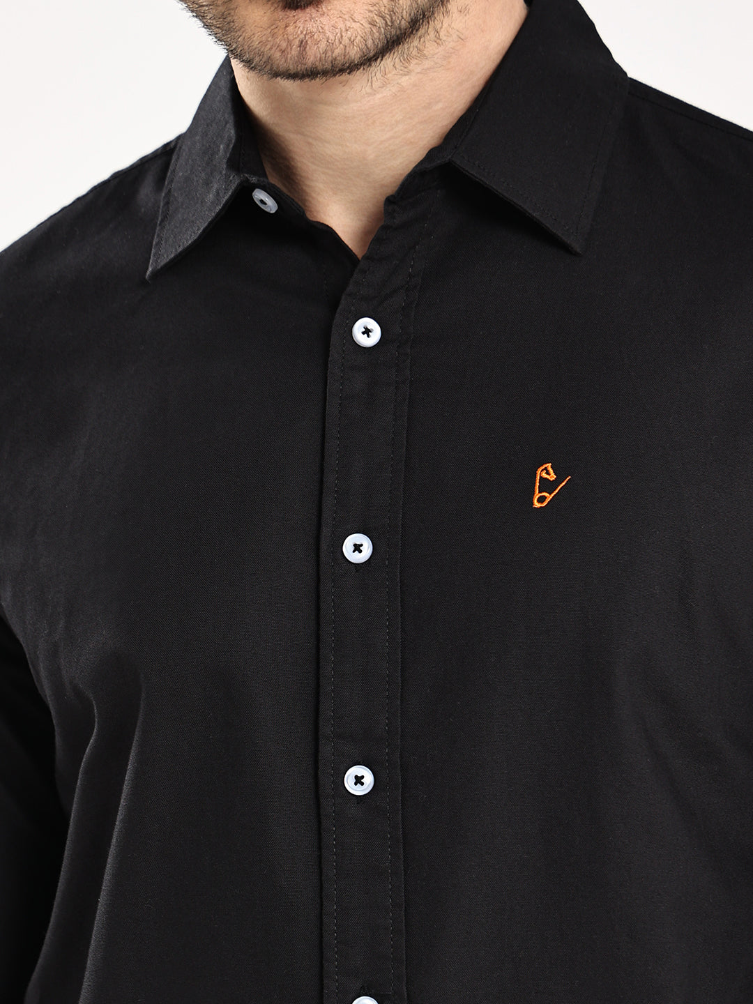 HangerLoop Men’s 100% Cotton Oxford Yarn Dyed Full Sleeve Regular Fit Shirt – Regular Collar - Black