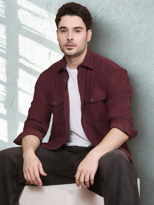 HangerLoop Relaxed Fit Classic Corduroy Shacket - Wine