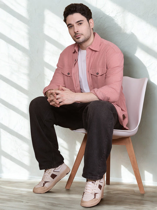 HangerLoop Relaxed Fit Classic Corduroy Shacket - Peach