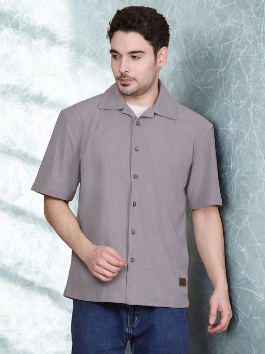 Relaxed Fit Half Sleeve Classic Corduroy Shirt - Light Grey