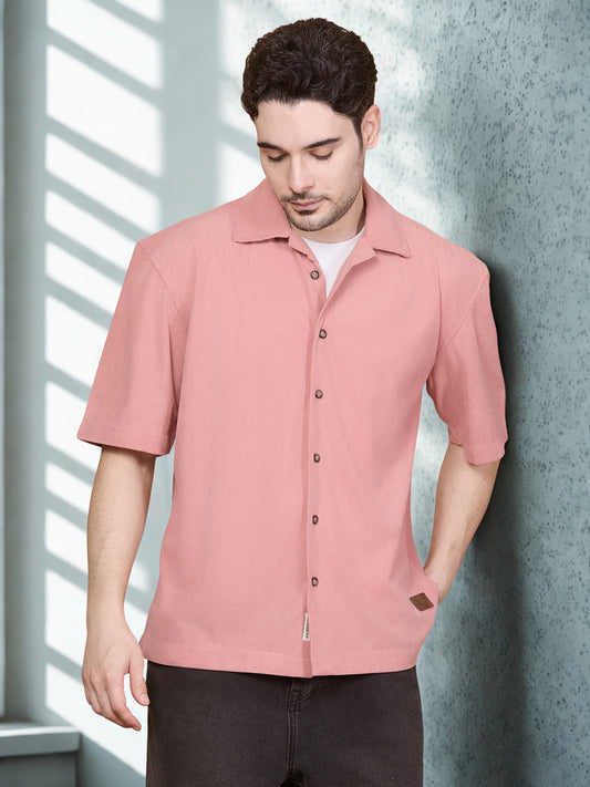 Relaxed Fit Half Sleeve Classic Corduroy Shirt - Peach