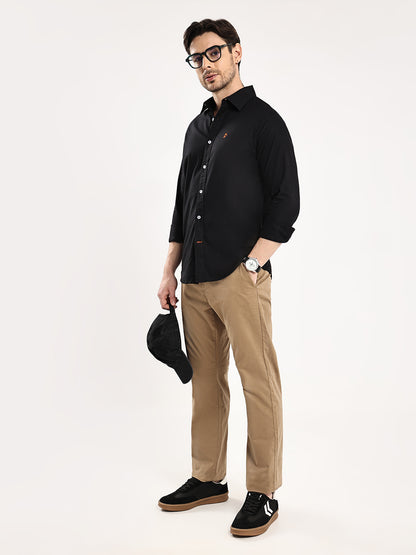 HangerLoop Men’s 100% Cotton Oxford Yarn Dyed Full Sleeve Regular Fit Shirt – Regular Collar - Black