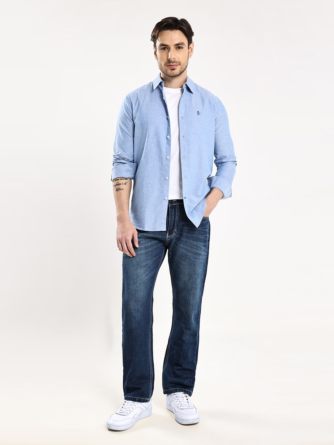 HangerLoop Men’s 100% Cotton Oxford Yarn Dyed Full Sleeve Regular Fit Shirt – Regular Collar - Sky Blue