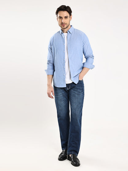 HangerLoop Men’s 100% Cotton Oxford Yarn Dyed Full Sleeve Shirt – Button Down Collar | Regular Fit - Sku Blue