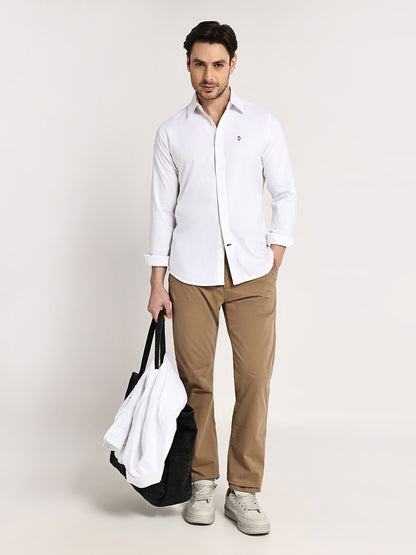 HangerLoop Men’s 100% Cotton Oxford Yarn Dyed Full Sleeve Regular Fit Shirt – Regular Collar - White
