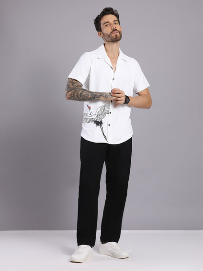 Opaque Printed Knitted Half Sleeve Shirt – Effortless Comfort & Style - White