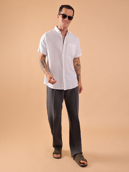 Cotton Linen Half Sleeve Shirt - Regular Fit - White