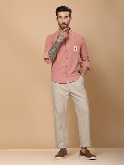 Men’s Corduroy Shirt – Regular Fit, Full Sleeve, Vintage 90’s Style - Peach