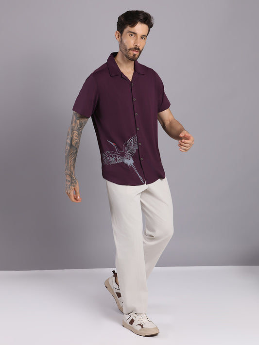 Opaque Printed Knitted Half Sleeve Shirt – Effortless Comfort & Style - Maroon