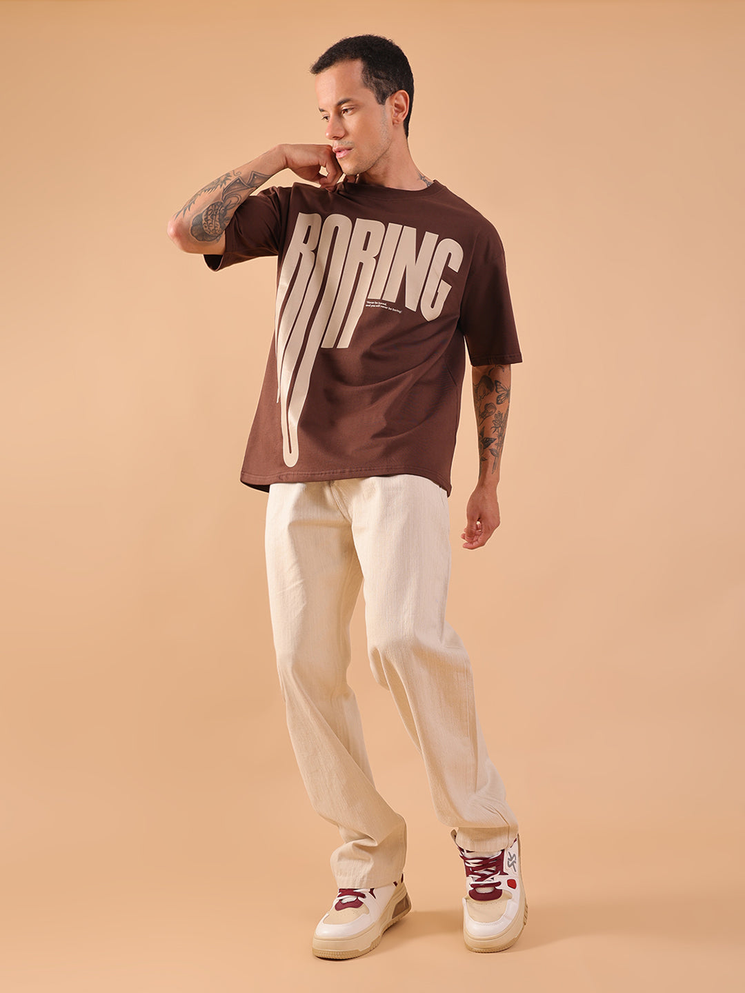 Oversized Brown Graphic Print T-Shirt | Unisex Streetwear Tee
