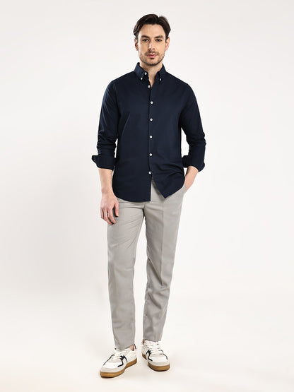 HangerLoop Men’s 100% Cotton Oxford Yarn Dyed Full Sleeve Shirt – Button Down Collar | Regular Fit - Navy