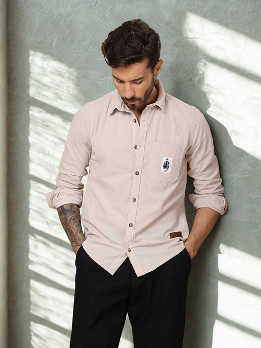Men’s Corduroy Shirt – Regular Fit, Full Sleeve, Vintage 90’s Style - Beige