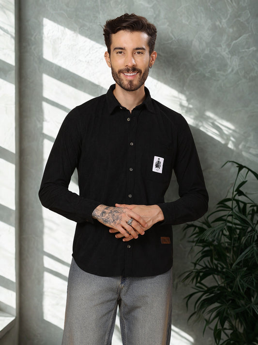 Men’s Corduroy Shirt – Regular Fit, Full Sleeve, Vintage 90’s Style - Black