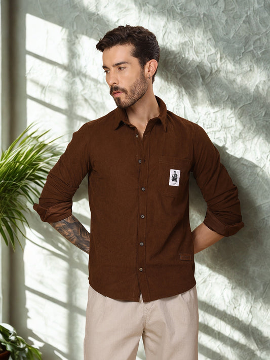 Men’s Corduroy Shirt – Regular Fit, Full Sleeve, Vintage 90’s Style - Brown