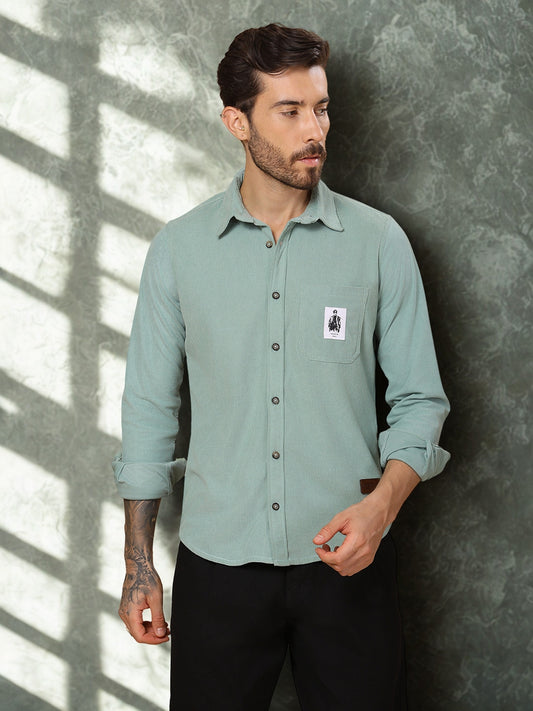 Men’s Corduroy Shirt – Regular Fit, Full Sleeve, Vintage 90’s Style - Green