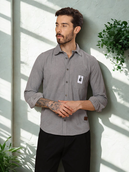 Men’s Corduroy Shirt – Regular Fit, Full Sleeve, Vintage 90’s Style - Lt Grey