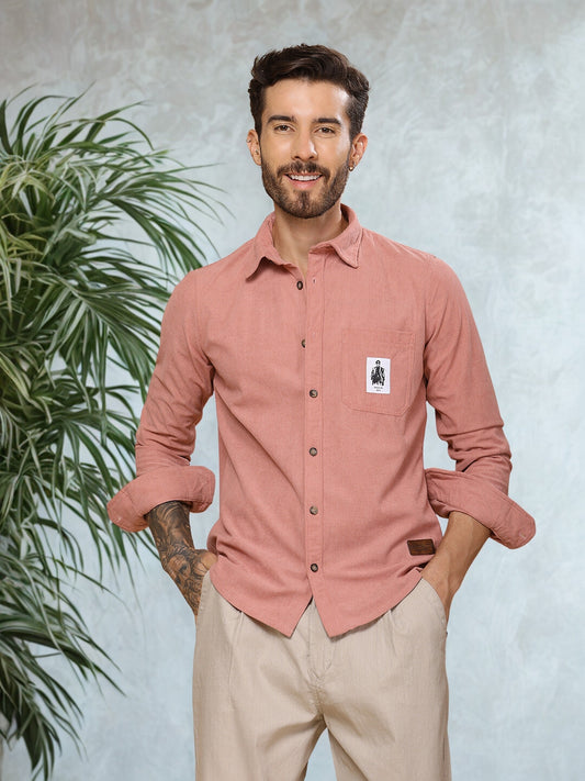 Men’s Corduroy Shirt – Regular Fit, Full Sleeve, Vintage 90’s Style - Peach